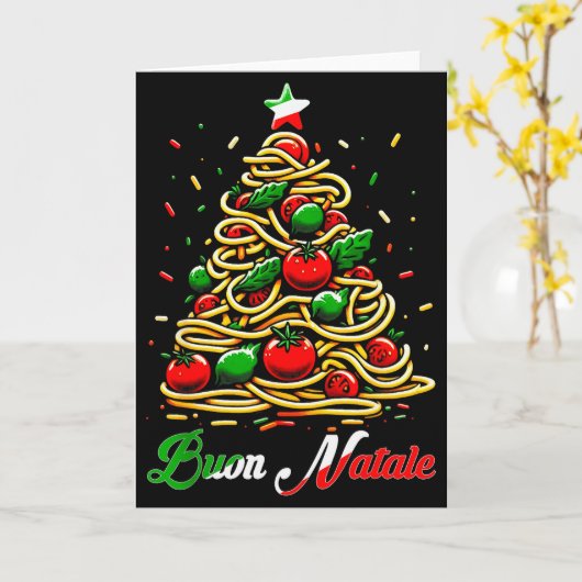 Buon Natale Italian Pasta Christmas Tree Xmas For  カード (黄色い花)