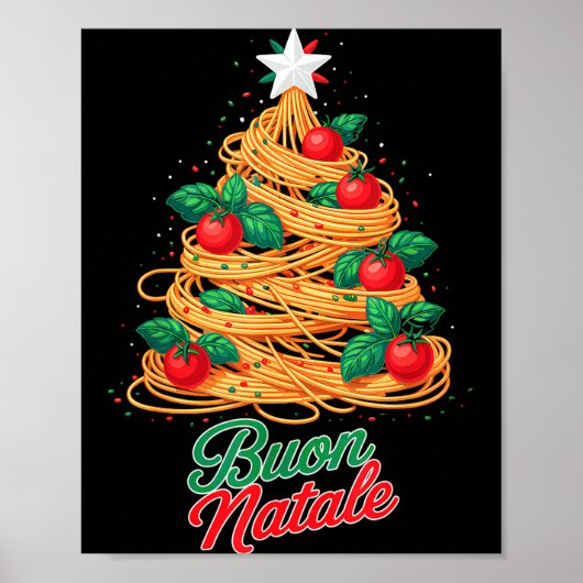 Buon Natale Italian Pasta Spaghetti Funny Christma ポスター (正面)