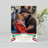 Buon Natale Italian Red Green Ribbon Photo 箔シーズンカード (立ち正面)