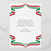 Buon Natale Italian Red Green Ribbon Photo 箔シーズンカード (裏面)