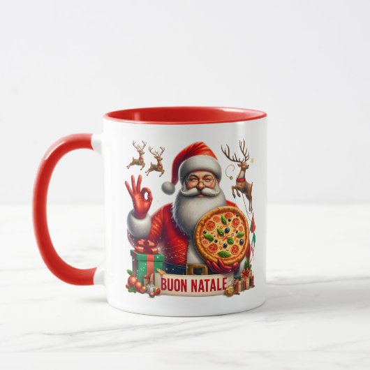 Buon Natale Italian Santa with Pizza & Reindeer  マグカップ (左)