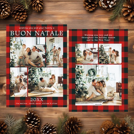 Buon Natale Multi Photo Red Buffalo Plaid シーズンカード