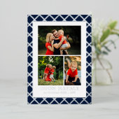 Buon Natale Photo Collage Blue Check 箔シーズンカード (立ち正面)