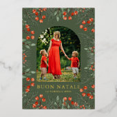 Buon Natale Photo Collage Watercolor Floral 箔シーズンカード (正面)