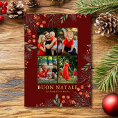 Buon Natale Photo Collage Watercolor Floral 箔シーズンカード