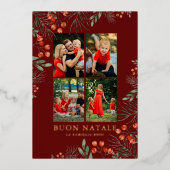 Buon Natale Photo Collage Watercolor Floral 箔シーズンカード (正面)