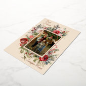 Buon Natale Photo Floral Blue Foil Holiday Card 箔シーズンカード (回転した状態)