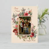 Buon Natale Photo Floral Blue Foil Holiday Card 箔シーズンカード (立ち正面)