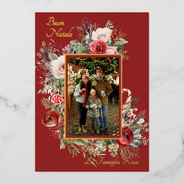 Buon Natale Photo Floral Foil Holiday Card 箔シーズンカード