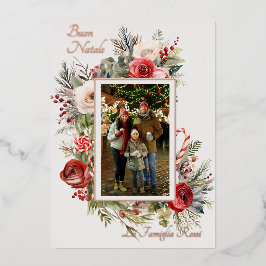 Buon Natale Photo Floral Foil Holiday Card 箔シーズンカード