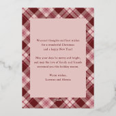 Buon Natale Pink Red Plaid Tartan Photo 箔シーズンカード (裏面)