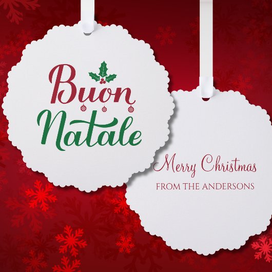 Buon Natale Red and Green Italian Christmas オーナメントカード