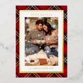 Buon Natale Red Plaidタータンチェック写真 箔シーズンカード (正面)