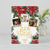 Buon Natale Red Poinsettia緑の写真コラージュ 箔シーズンカード (立ち正面)