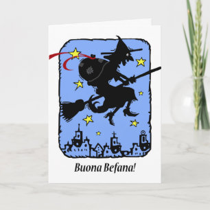 Buona Befanaのギフトを持つクリスマスの直感の魔法使い シーズンカード