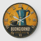 Buongiorno Italian Espresso Moka Pot Kitchen Café ラージ壁時計 (正面)