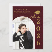 Burdundy  and Gold Photo Graduation 招待状 (正面)