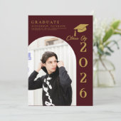 Burdundy  and Gold Photo Graduation 招待状 (スタンド正面)