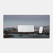 Bureaumat met vuurtoren besneeuwde bergen fjord デスクマット (キーボード&マウス)