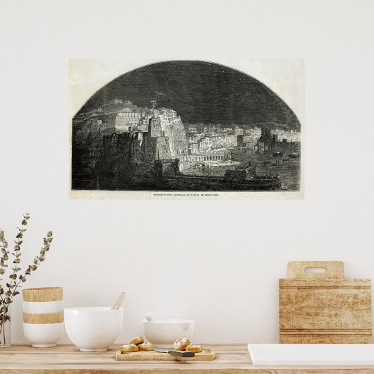 Burford's New Panorama of Naples by Moonlight ポスター (キッチン)