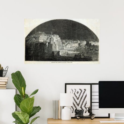 Burford's New Panorama of Naples by Moonlight ポスター (ホームオフィス)