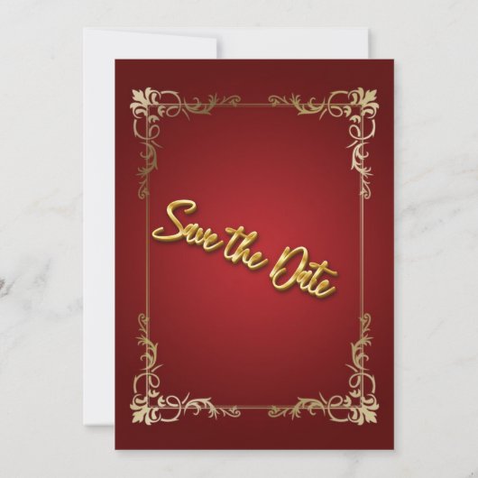 BurgandyとGolden 3D文字エフェクト日付を保存 招待状 (裏面)