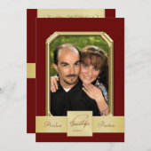 Burgandyのモダンな写真フレームの金ゴールドのリボンの招待状 招待状 (正面/裏面)