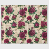 Burgandyバラヴィンテージ ラッピングペーパー (フラット)