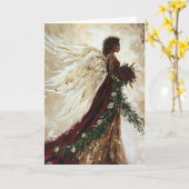 Burgandy Art Angel Greeting Card, Ebony Angel カード (黄色い花)