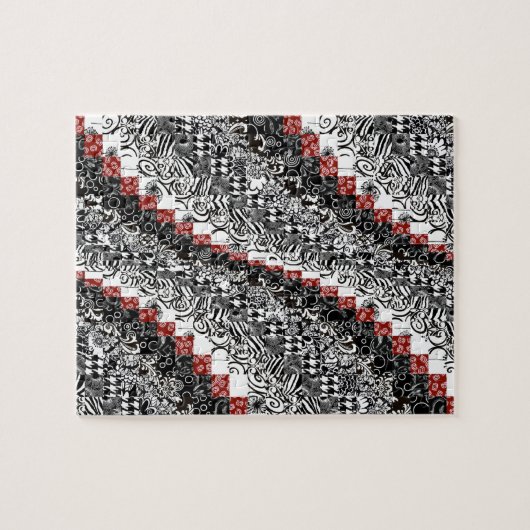 Burgelloのキルトパターンは赤い黒をカスタマイズ ジグソーパズル (横)