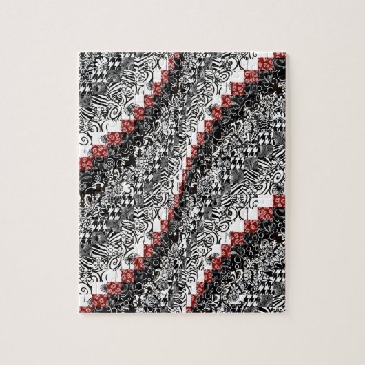 Burgelloのキルトパターンは赤い黒をカスタマイズ ジグソーパズル (縦)