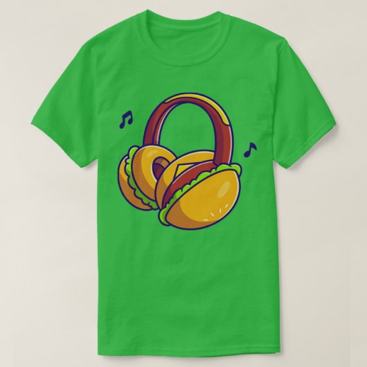 BurgerヘッドフォンCartoon1 Tシャツ (デザイン正面)