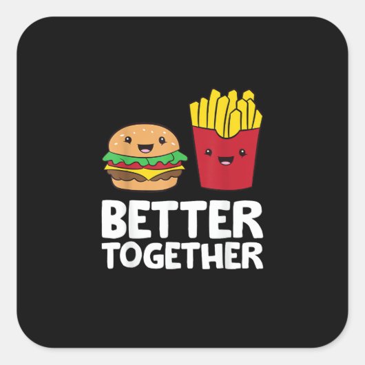 Burger And Fries Better Together Playful Graphic S スクエアシール (正面)