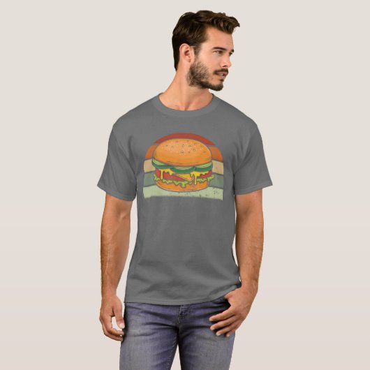 Burger Cheeseburger Hamburger Fast Food Retro vint Tシャツ (正面フル)