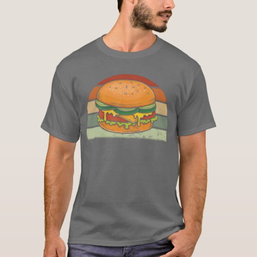 Burger Cheeseburger Hamburger Fast Food Retro vint Tシャツ (正面)