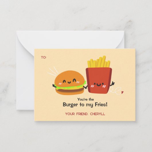 Burger & Fries Funny Valentines Day Card ノートカード (正面)