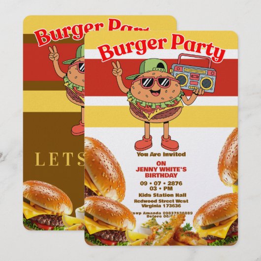 Burger Party Themed Invitation 招待状 (正面/裏面)