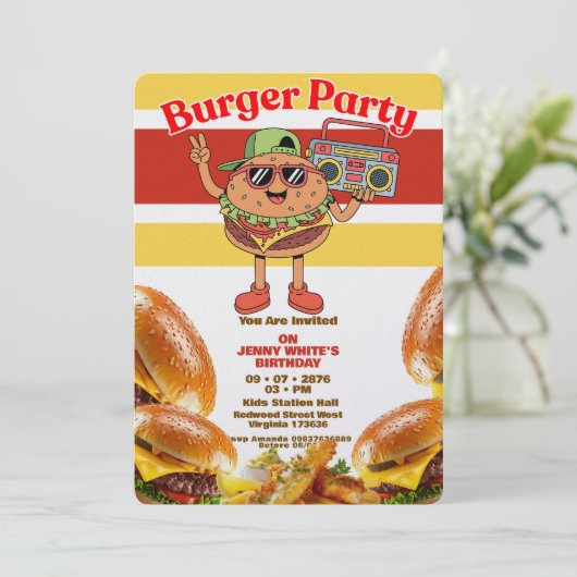 Burger Party Themed Invitation 招待状 (スタンド正面)