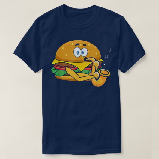 Burger Playing Saxophone, Saxophonist Player Jazz Tシャツ (デザイン正面)