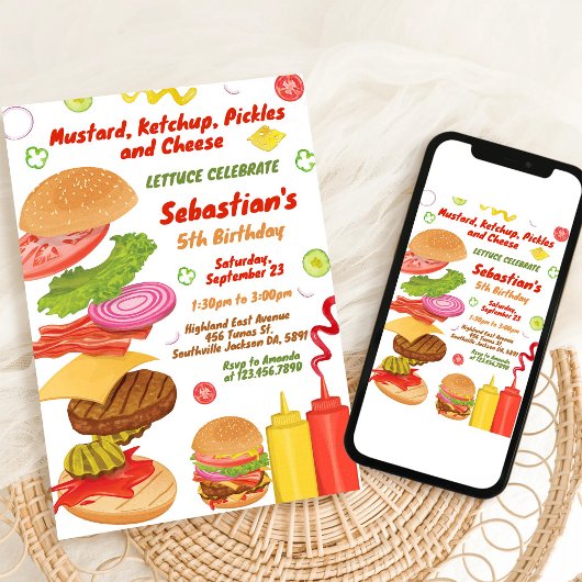 Burger Snack Party Birthday Invitation 招待状