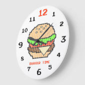 Burger Time – Pixel Art Design ラージ壁時計 (傾斜)