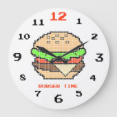 Burger Time – Pixel Art Design ラージ壁時計 (正面)