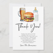 Burgers Brews and Diapers Too! Baby Shower サンキューカード (正面)