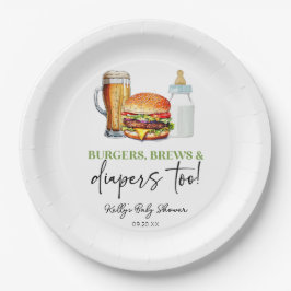 Burgers Brews and Diapers Too! Baby Shower ペーパープレート