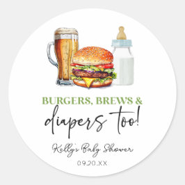 Burgers Brews and Diapers Too! Baby Shower ラウンドシール