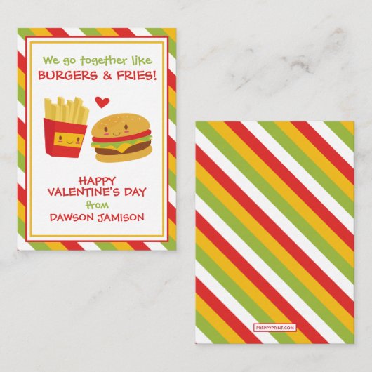 Burgers & Fries Valentine's Classroomカード ノートカード (正面/裏面)