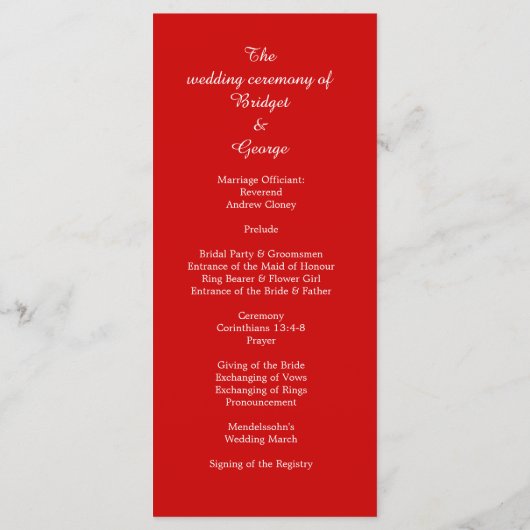 burgunddy + light red menu & program 結婚's card プログラム (裏面)