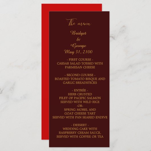burgunddy + light red menu & program 結婚's card プログラム (正面/裏面)