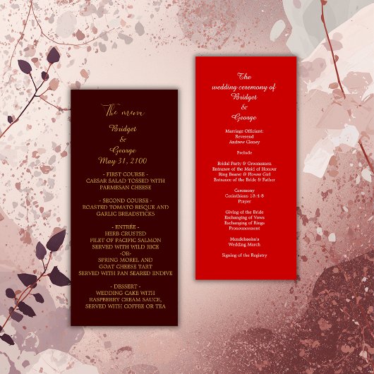 burgunddy + light red menu & program 結婚's card プログラム