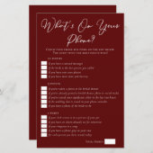 Burgundyあなたの電話に何がブライダルシャワーゲーム (正面/裏面)